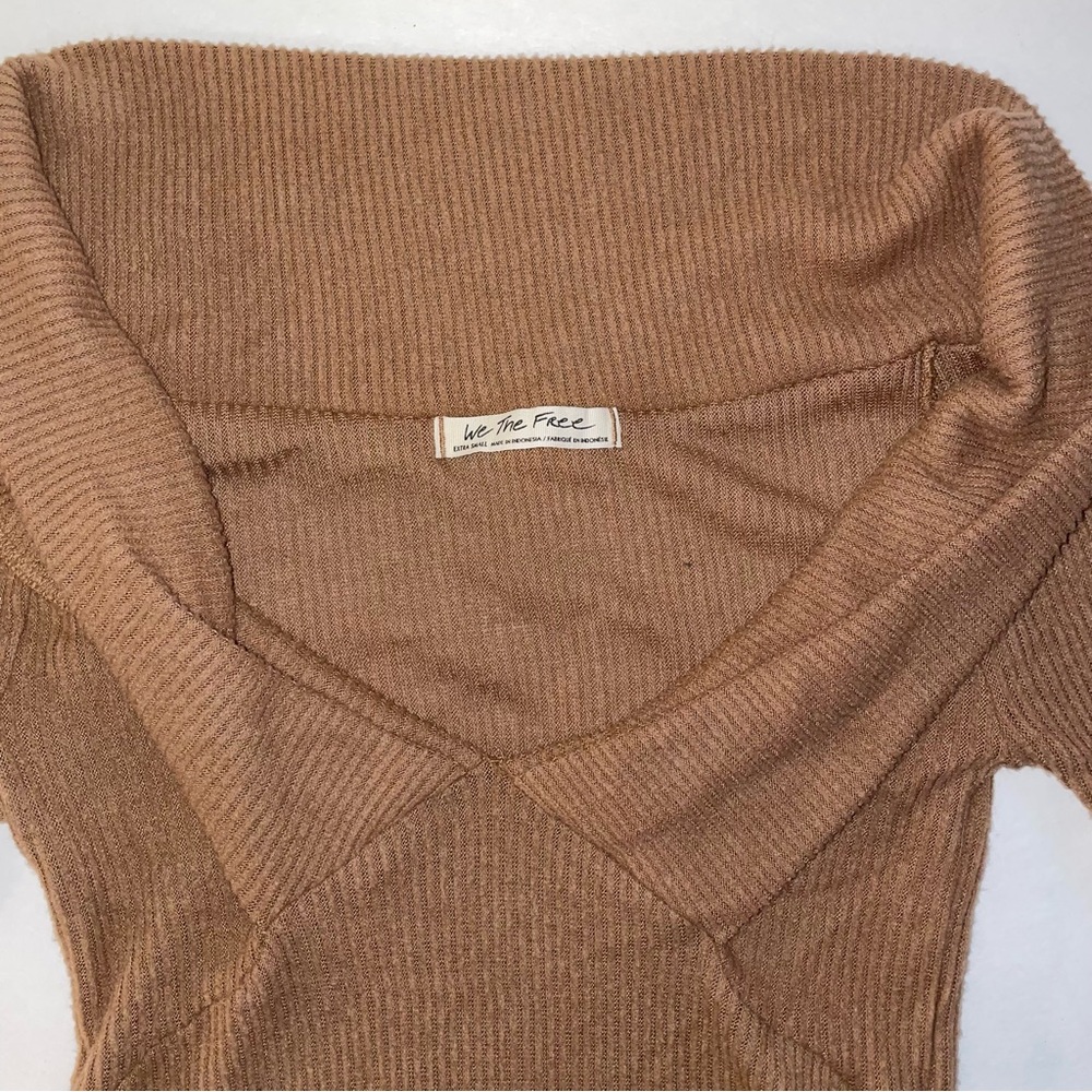 Free People Hot Stuff Rib V-Neck Top Vintage Bronze XS